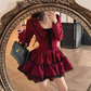 French retro polka dot contrast color dress new 2025 waist puffy cake skirt R1361