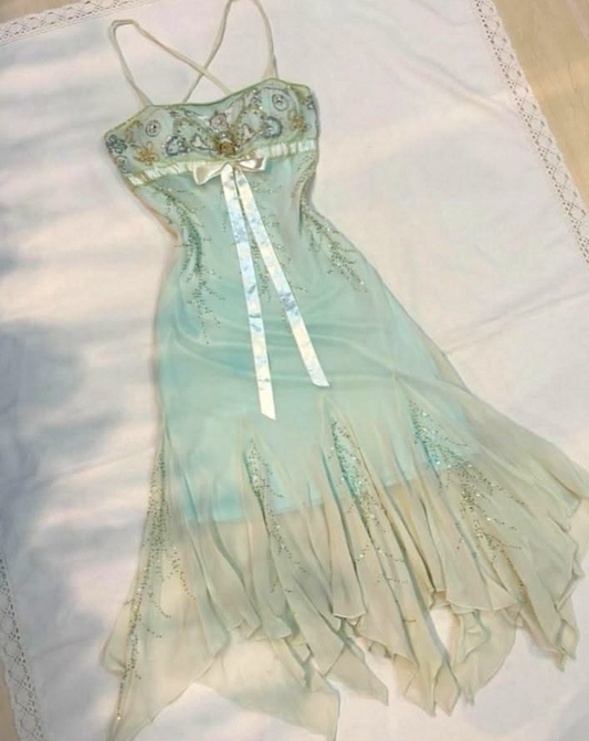 Fresh Mint Green Prom Dress ,A-Line Spaghetti Straps Embroidery Party Dress Cami Dress RS1061