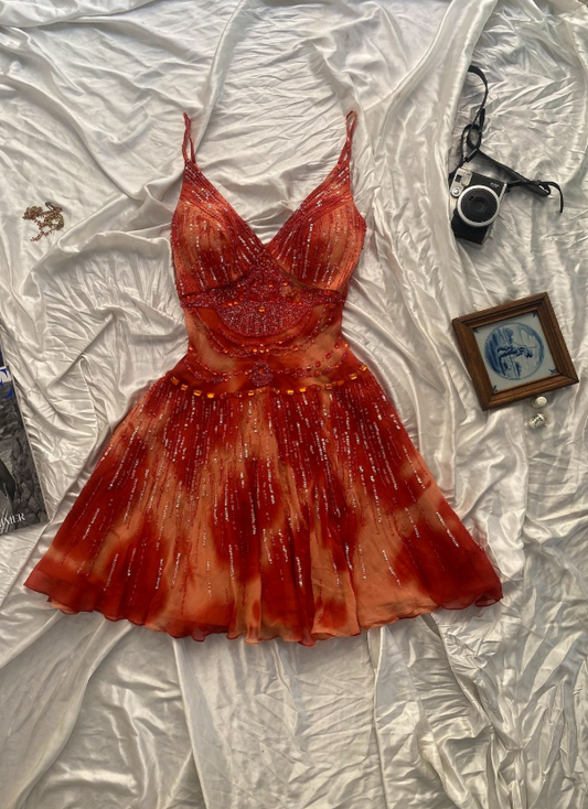 Pretty Orange Homecoming Dress ,A-Line V-neck Corset Short Prom Dress Cami Dress RS1063