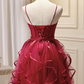 Charming Red Homecoming Dress ,A-Line Spaghetti Straps Pleated Corset Short Prom Dress Cami Dress RS1064
