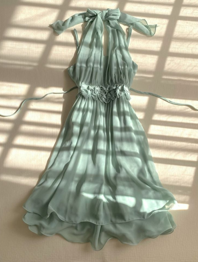 Fresh Mint Green Homecoming Dress ,A-Line Halter Chiffon Corset Summer Dress Cami Dress RS1067