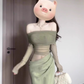 French style gentle temperament green one-shoulder hollow dress high-grade mesh waist banquet dress R0436