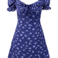 2025 Summer New Purple Floral Square Neck Puff Sleeve Retro A-line Short Dress R0949