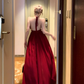 Fairy lace halter neck red dress holiday beach dress deep v backless slit long dress R1740