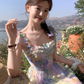 Long waist A-line suspender dress summer French retro temperament high-end skirt R4662