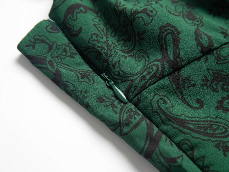 2025 Summer New Retro Sexy Floral Green A-line Short Suspender Dress R0934