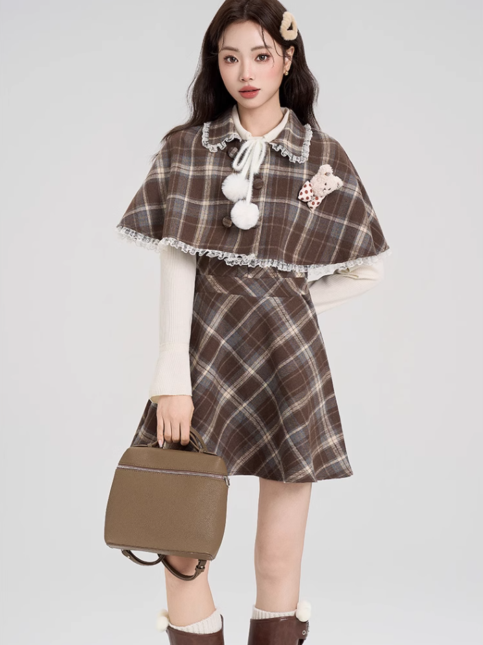 Cape shawl outer dress suit new style small school style outfit a complete set R2373