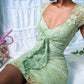 Green Lace Sexy Waist Floral Homecoming Dress R2774
