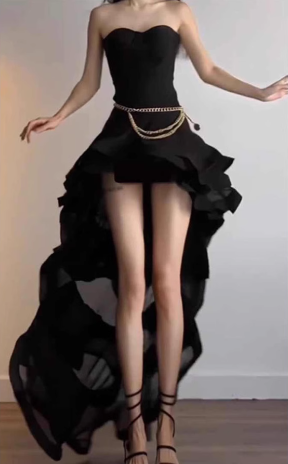 Birthday dress high-end party dress niche temperament trailing tube top dress R1770