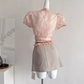 Lantern Sleeve Top Satin Orchid Tulle Asymmetric Skirt R2035