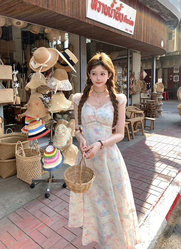 Gradient hollow embroidery waist dress women's summer French style slim fit skirt R4828