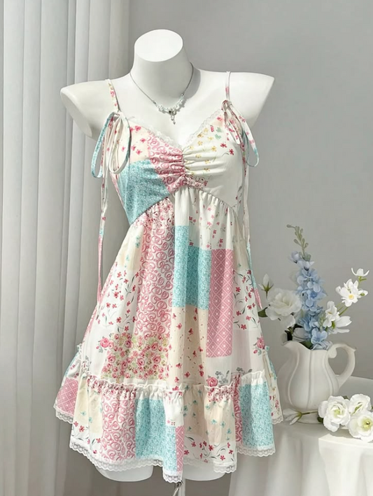 Cute Patchwork Homecoming Dress ,A-Line Spaghetti Straps Corset Summer Dress Cami Dress RS1068