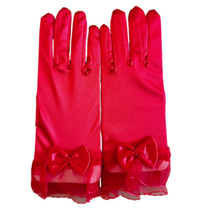 Lace Trim Satin Gloves Wedding Bride Elegant Wrist Lace Gloves For Opera Dinner Party     S6224