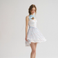 French blue skirt sweet floral suspender skirt holiday style ear-shaped short dress for women R3522