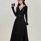 French Hepburn style black v-neck dress 2025 new irregular skirt R1932