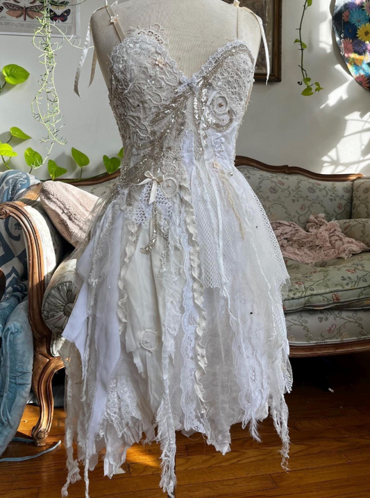 Gorgeous White Homecoming Dress ,A-Line Spaghetti Straps Lace Embroidery Corset Cami Dress RS1071