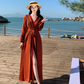 Travel wear retro ethnic style one-piece dress long sleeve seaside holiday wrap dress R1626