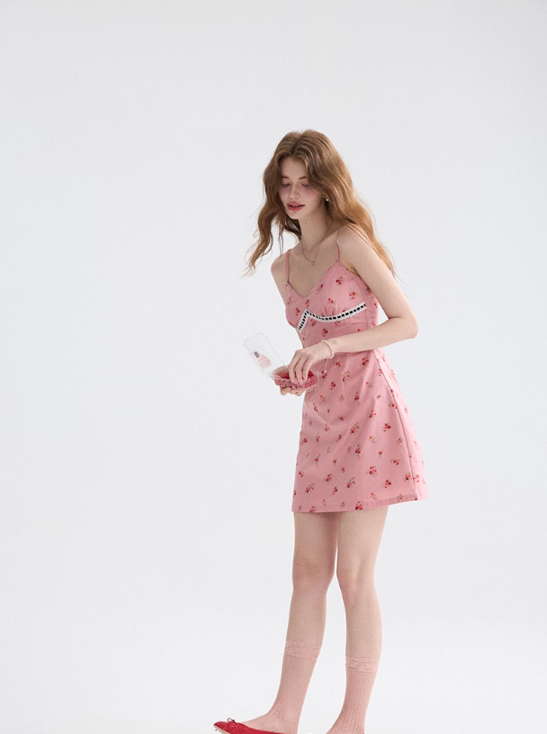 French floral suspender dress holiday style dress petite short skirt R2749