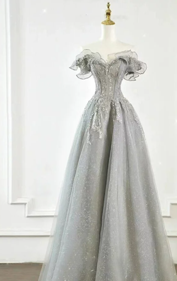 Gorgeous Sliver Prom Dress ,A-Line Sweetheart Sequins Evening Dress RS1074