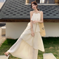 Fairy halter neck dress vacation outfit beach long dress irregular ruffle skirt R1721