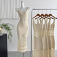 Bright silk knitted sexy hollow long skirt hip-wrapped fine glitter suspender dress for women R0286