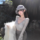 Pure desire hot girl V-neck lace bottoming top 2025 irregular hip skirt suit R1149