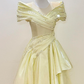 Elegant Pastel Yellow Prom Dress ,A-Line Portrait Silky Beaded Evening Dress RS1075