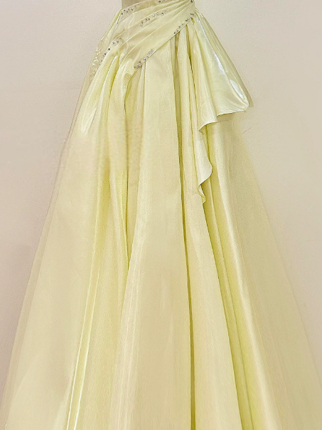 Elegant Pastel Yellow Prom Dress ,A-Line Portrait Silky Beaded Evening Dress RS1075