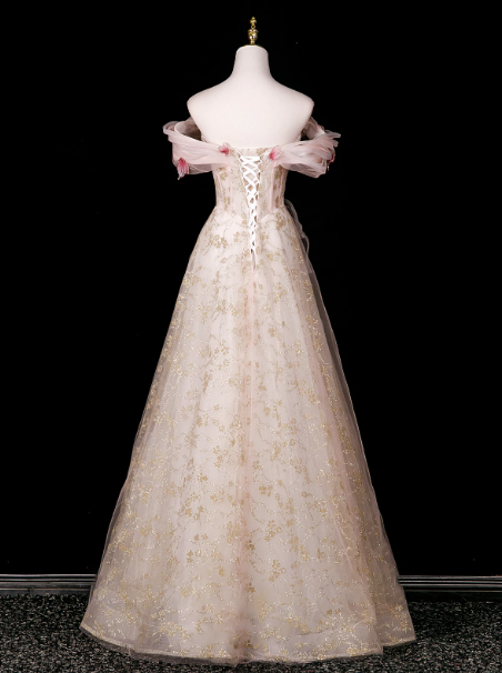 Elegant Pink Prom Dress ,A-Line Off-the-shoulder Applique Bodycon Maxi Evening Dress RS1076