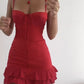 Red suspenders waist slim cake skirt short skirt homecoming dress R3300