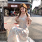 Gradient hollow embroidery waist dress women's summer French style slim fit skirt R4828