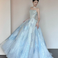 Glitter Pale Blue Prom Dress ,A-Line Strapless Sequins Bodycon Maxi Evening Dress RS1077