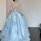 Glitter Pale Blue Prom Dress ,A-Line Strapless Sequins Bodycon Maxi Evening Dress RS1077