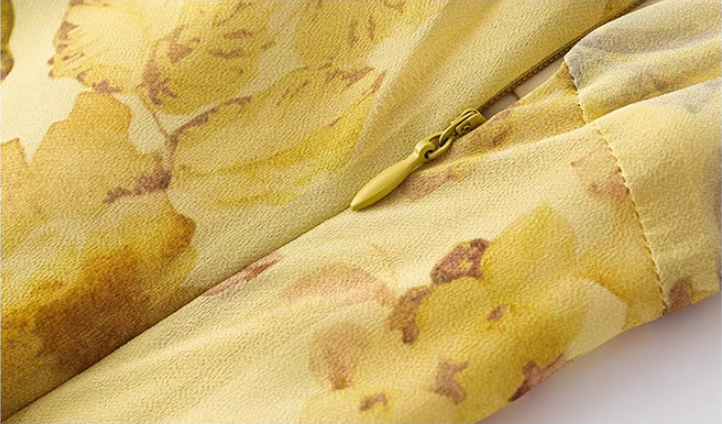 French yellow floral ruffle dress 2025 new temperament long skirt R2597