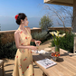 Gentle temperament halter neck floral dress beautiful waist backless A-line long skirt R0740