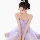 Purple fairy lace chiffon suspender dress women's summer waist mesh skirt R4181