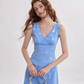 French suspender skirt blue short dress floral skirt R2750