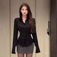 Long-sleeved shirt women 2025 pure desire vase waist fishbone hip skirt suit R1018