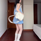 Gentle blue halter neck dress beautiful temperament waist bud short skirt R0872