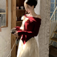 Fairy temperament high-end suit one-shoulder bow sweater with skirt two-piece suit R1725