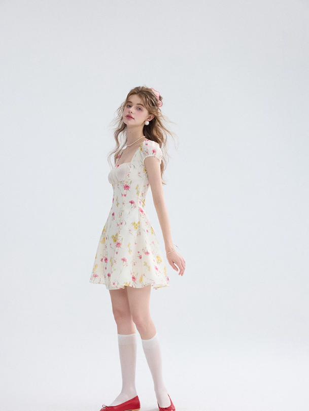 French style short sleeve dress short skirt floral princess dress R2702