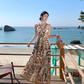 Bohemian style v-neck floral suspender dress temperament waist A-line long skirt R0592