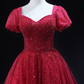 Glitter Red Beaded Homecoming Dress ,A-Line Square Tulle Corset Short Prom Dress RS814