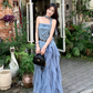 Beautiful outfit set: blue polka dot irregular tube top, mesh ruffle skirt, two-piece set R1720