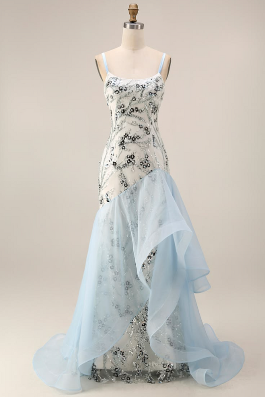 Niche White Beaded Prom Dress ,A-Line Spaghetti Straps Applique Bodycon Maxi Summer Dress Cami Dress RS1084