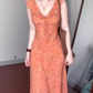 Floral suspender skirt niche design flying sleeves v-neck waist beautiful dress R0775