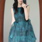 Dark green tie-dyed sleeveless loose straight cute fresh short skirt homecoming dress R4011