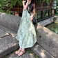 Ink painting halter neck dress seaside holiday style retro cool temperament skirt R0765