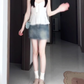 Gentle temperament white cardigan camisole vest denim shorts three-piece set R0888