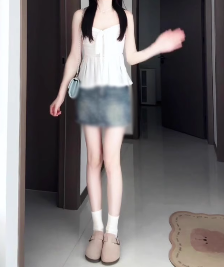 Gentle temperament white cardigan camisole vest denim shorts three-piece set R0888